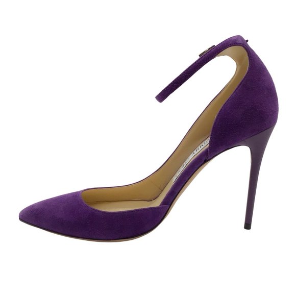 Jimmy Choo Purple Suede D'Orsay Pumps with Ankle Strap - Picture 3 of 6
